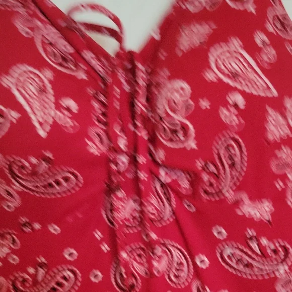 Red Bandana Print Handkerchief Hem Dress | Size M (7–9) | Boho Summer Vibes - Picture 4 of 12